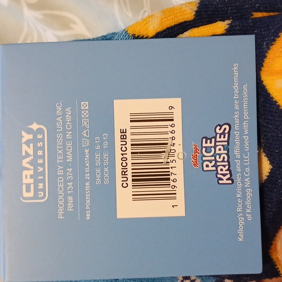 NWT Kellogg's Rice Krispies Crew Socks Unisex 6-13 - Picture 4 of 4